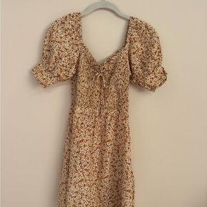 Faithfull the Brand Floral Mini Dress in Cream and Brown